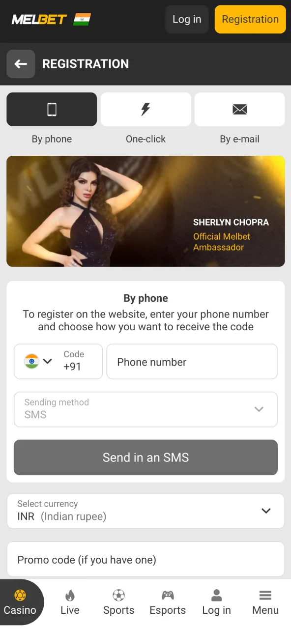 Simple MelBet sign‑up step requiring personal data entry.